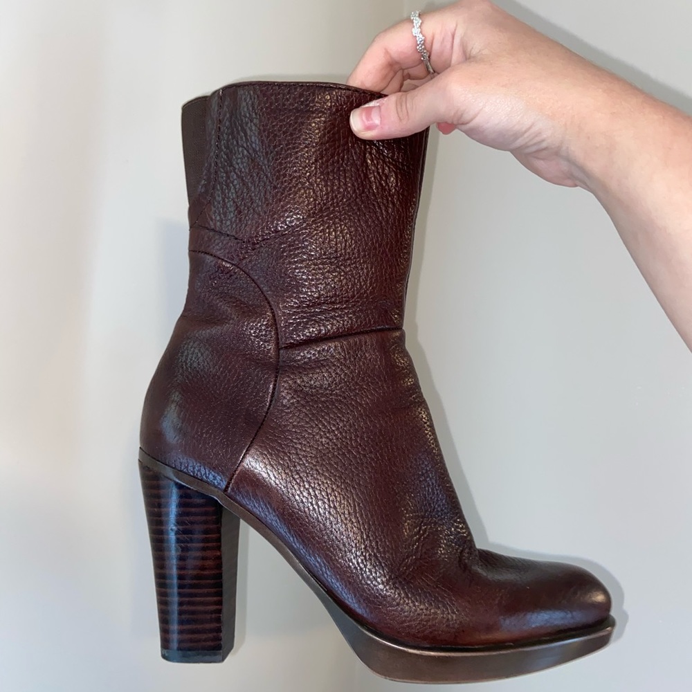 mahogany leather heeled boots